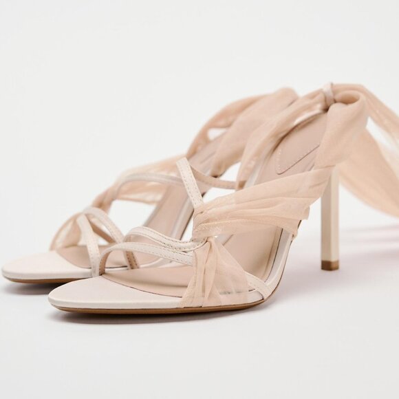 Zara Tulle Heel Sandals Pink NWT - Picture 6 of 10